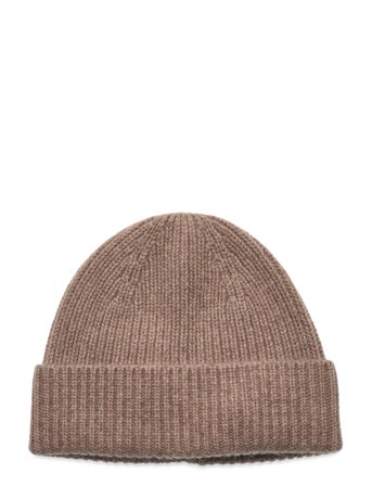 Davida Cashmere Short Rib Fold Cap - Beige - ONE SIZE