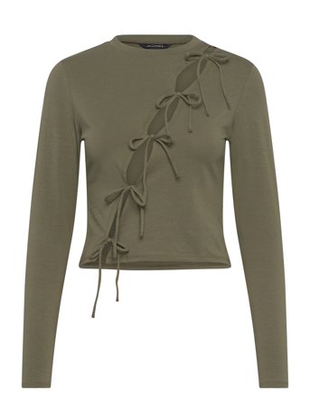 Monki Long Sleeve Tie Top - Khaki green - M