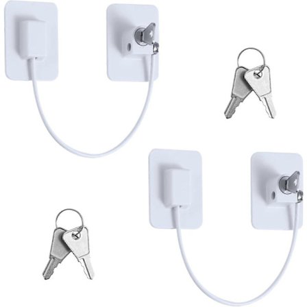 2 stk. børnesikrede vindueslåse, børnevinduesbeskyttelseslåse med 4 nøgler, stærk klæbende køleskabslås til skabsskuffe vaskemaskine_Special Gift