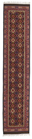 Wool Rug Kelim Marmaris Red/Purple Runner Small Oeko-Tex