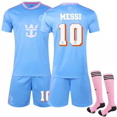 Blå dragt Major League Soccer Club trøje Ny Miami II udebanetrøje nr. 10 Messi fodboldtrøje størrelse 10 sokker