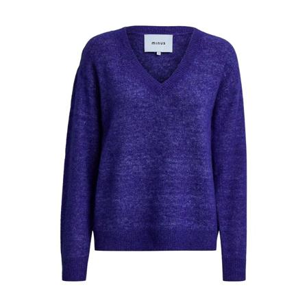 Minus, Minus Dita V-Neck Knit Pullover 4 Royal Blue Melange Blauw, Dames, Maat:XS