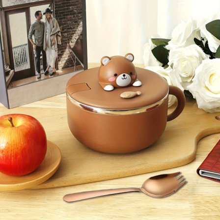 Én 1200 ml stor bolle i SUS304 rustfritt stål for instant nudler og salat, med søtt tegneseriedesign. Ideell for servering av Fr...