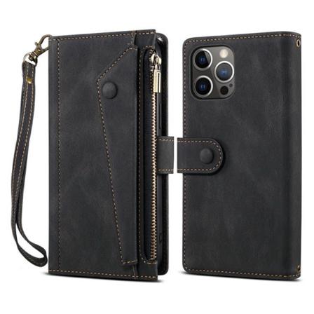 Iphone 14 Pro Plånboksfodral Flap Zipper Strap - Svart