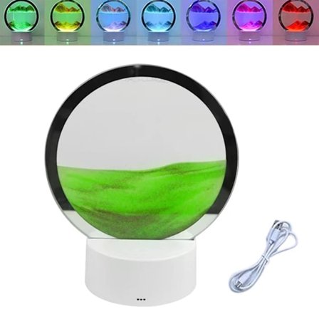RGB LED Sand View Lampe, Bevægelig Grøn Sand Art Natlampe, 7 Farver