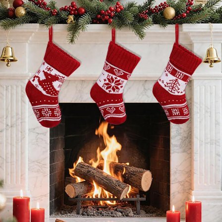 Julstrumpa för barn, 3-pack, stickad, julstrumpa att fylla och hänga, julstrumpor, öppen spis, julstrumpor