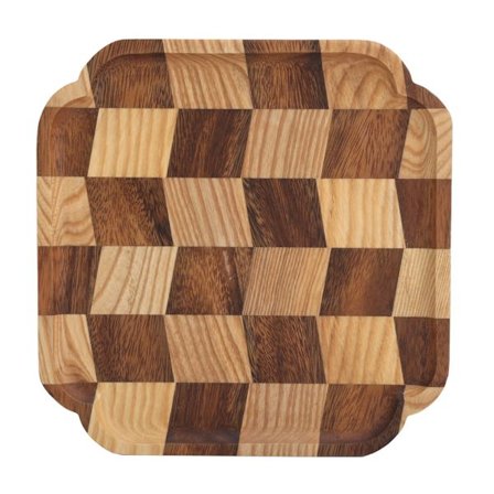 Trätallrik i trä för tebricka, skål, fruktsallad, brödservering, köksredskap, 25 x 25 cm