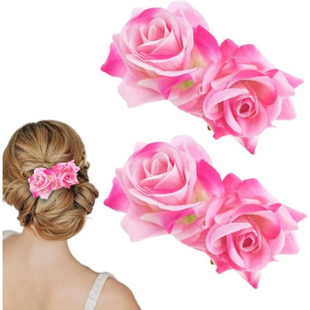 2-PACK Rosa Rose Hårklemme Brudepike Rose Hårnåler Brudehårrosetter Hårtilbehør for Kvinner Halloween Bryllupsfest