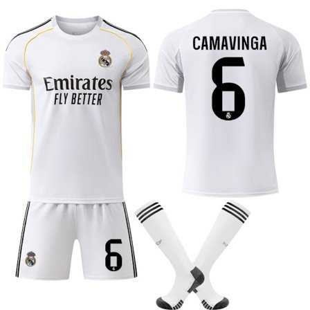 2025-2026 Real Madrid Hjemme Barn Voksen Ny Fotballdrakt Sett No.6 Camavinga