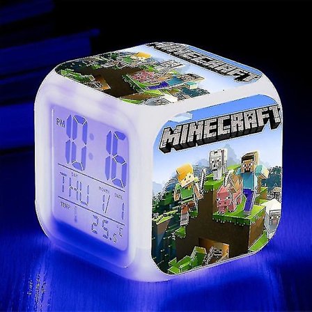 Minecraft Herätyskello Coolie Pelottava Piirretty LED Digitaalinen Värillinen Valo Kello Syntymäpäivälahja Joululahja Tyyli