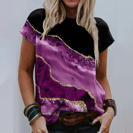 Dam T-shirt Med Rund Hals Patchwork Tunika Blus