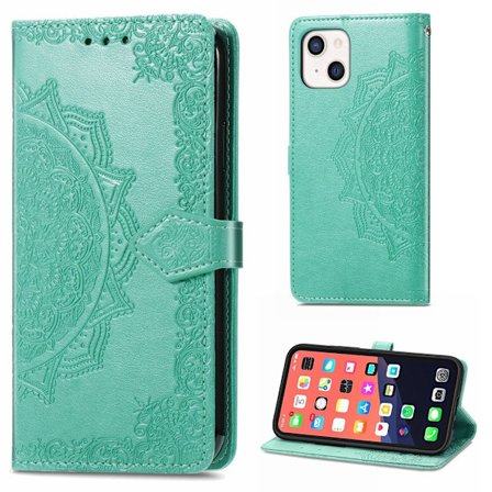 Mandala läder iPhone 13 Mini fodral - Grön