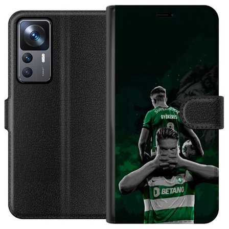 Kompatibelt Lommeboketui til Xiaomi 12T Neonmotiv med teksten "Gaming is in my DNA" på en blå og rød murvegg med en lysende DNA-spiral.