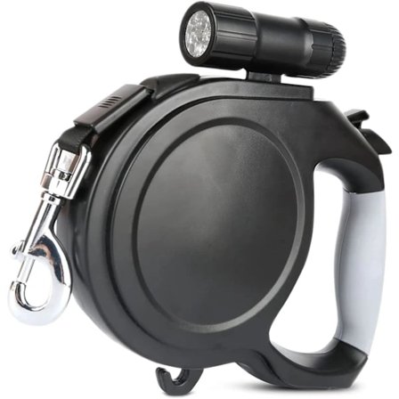 Hundkoppel med LED-ficklampa, infällbart koppel för hundar upp till 30 kg med halkfritt handtag, återanvändbar infällning, A