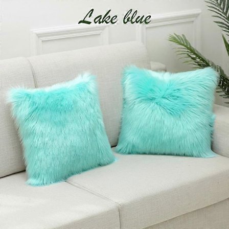 1 stk. Ryamatte Fluffy Putetrekk Putefodral Myk Fuskepels Plysj 45x45cm innsjøblå_OF