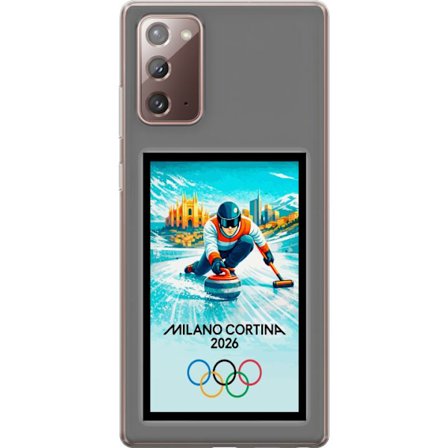Yhteensopiva Puhelinkuori Samsung Galaxy Note20 Jääkiekkoilukuva, jossa pelaajat liikkuvat jäällä, Milano Cortina 2026, Milanin maamerkit ja olympiala