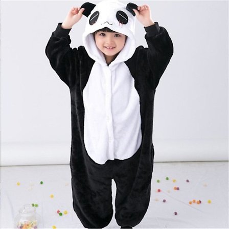 Unisex børne flannel onesie pyjamas, cosplay dyrekostume ét stykke halloween nattøj nattøj til drenge piger panda Pand-FA-