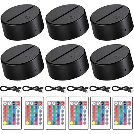 6 stk. 3D nat LED lys lampebase 16 farver LED lysvisning