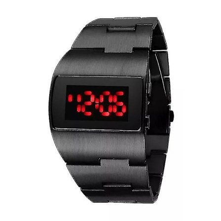 LED Digital Ur Mænd Militær Sportsur Sort Rustfrit Stål Stor Håndled Multifunktionel Elec (FMY)
