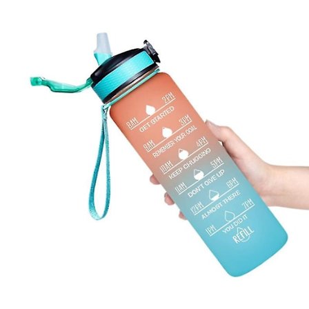 Läcksäker vattenflaska Läcksäker Bpa-fri dricksvattenflaska med tidsmarkör och sugrör