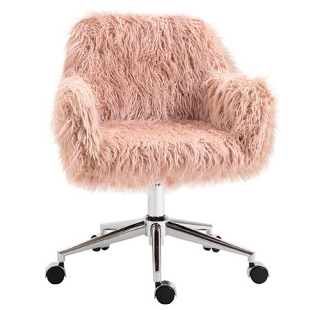 Executive Stol Drejestol Computerstol Med Imiteret Pels Sæde Højdejustering Imiteret Pels Skum Pink + Sølv 57 X 60 X 75-85 Cm