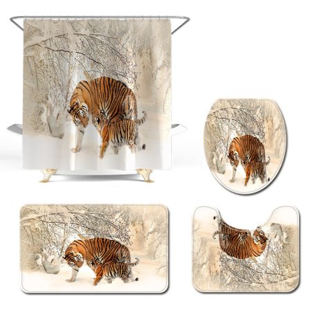 Djurserie tryckt toalettgolvmattor fyrdelad halkfri badrumsmatta set, A05,