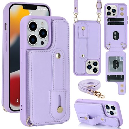 QD-Kompatibel med Apple 15 14 13 12 multifunktionel pung mobiltelefon bagcover kompatibel med Samsung s23U lanyard mobiltelefontaske