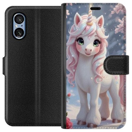 Kompatibelt Lommeboketui til Sony Xperia 5 V Minimalistisk glitchtypografi med teksten cute but psycho i neonlignende fargeeffekt