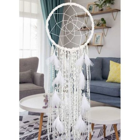 Stor drømmefanger med hvide fjer og klokke drømmefanger Boho Macrame vægophæng boligindretning julehåndværk ornament gave (hvid)