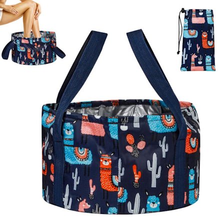 Fotbadskål bærbar reise sammenleggbar fotvask sammenleggbar fotvask sammenleggbar fotbad bløtlegg fotbøtte for campingvask marineblå alpakka stor