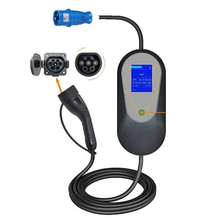 Bærbar EV-lader, 7KW/11KW Strøm, Type2 IEC62196-2 Stik,7KW 5m Kabel, TYPE2