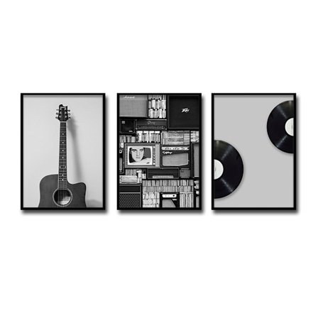 Dekorativt maleri til stuen - Sort/hvid guitar musikalsk