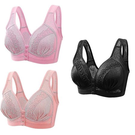 3 stk. turmalinformende og kraftfuld løfte-BH, plus size uden bøjle, frontspænde, blonde løfte-BH, turmalinformende trådløs BH