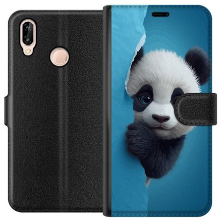 Kompatibelt Lommeboketui til Huawei Huawei P20 lite Søt panda som ser ut gjennom papir i en myk 3D-illustrasjon