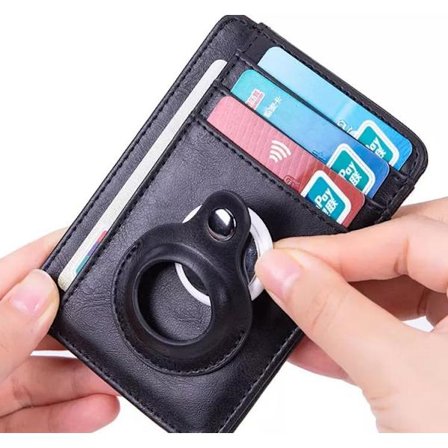 AirTag pung kortholder til kort og sedler vegansk læder sort brun