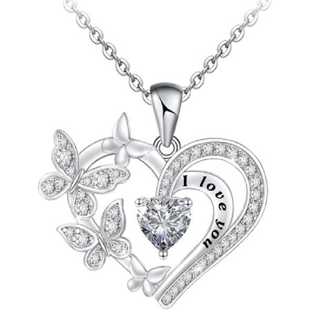 Collares Mujer Amor Colgante de Corazón Plata de Ley 925 Collares de Mujer,Joyas Regalos para Esposa,Mamá,Novia, Collar de plata colgante de cristal