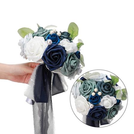 Bryllupsbuketter For Brud, Brudens Halvkule Bukett Som Holder Blomster Kunstig Bukett Av Roser Bryllupsbukett Blue