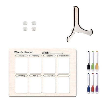 Træ Magnetisk Køleskab Whiteboard Ugeplanlægger Køkken Ugentlig To-do-liste Tavle