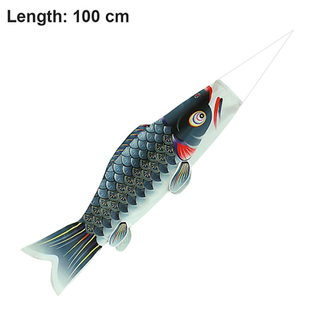 1 stk fisk vindstrømpe karpe vindstrømpe fisk flag fisk vind streamer hengende utendørs dekorasjon, bruk i hage, bakgård dekor (100 cm) Black
