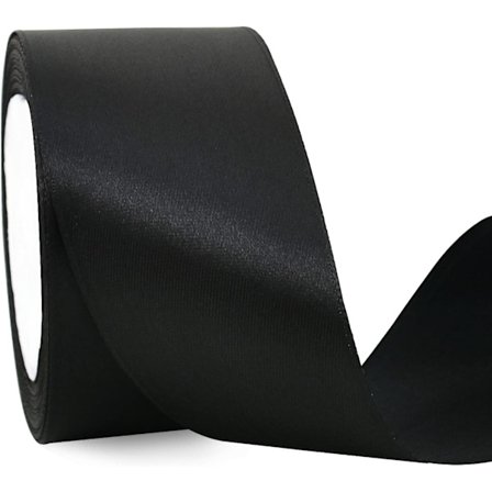 4 cm bred sort satinbåndsrulle, ensfarvet stofbånd, velegnet til Valentinsdagshåndværk, stoledekorationer og gaveindpakning.