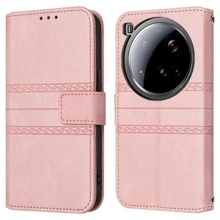 For Xiaomi 15 Ultra Deksel Lommebok Skin-Touch Lær Innprentet Telefondeksel - Rosa