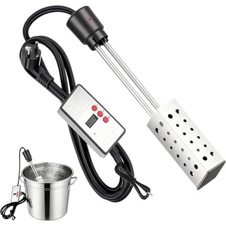 ING Dykvarmer - Rustfrit stål, 2500 W, Elektrisk dykvarmer, Varmelegeme, Termostatstyret vandvarmer, Rejse-dykvarmer