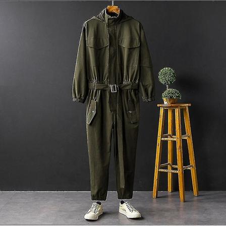 Ny Overall Herr Jumpsuit Hooded Long Sleeve Beam Feet Japanese Stree Army Green L 62.5 - 67.5 KG