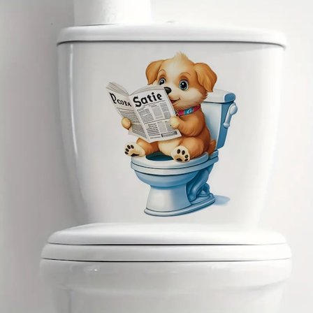 Søt Dyre Leser Avis Toalettsete Klistremerke - Morsom Hjemmeinnredning, Lett å Påføre, Baderomsinnredning