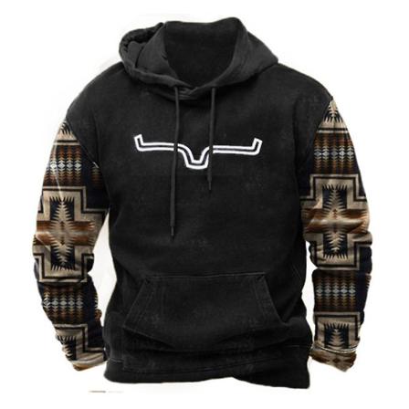 Herr Western Aztec Etniskt print Luvtröjor Pullover Långärmad Huvtröja Casual Pullover Toppar med ficka style 2 M