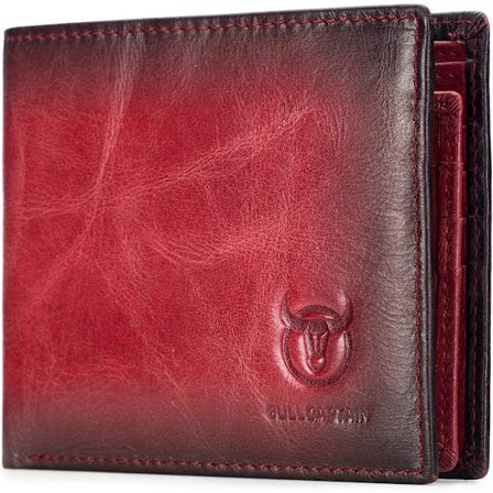 RFID-lommebøker for menn, slank bifold ekte skinn lommebok med 2 ID-vinduer QB-05 (Crimson)