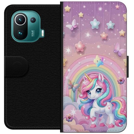 Kompatibel Tegnebogsetui til Xiaomi Mi 11 Pro Magisk enhjørning med regnbue manke, stjerner og sommerfugle mod en pastelfarvet himmel med skyer