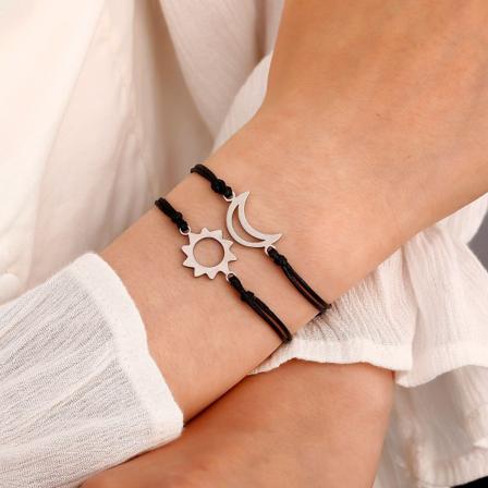 1 par justerbara flätade pararmband för sol- och månrep Svart