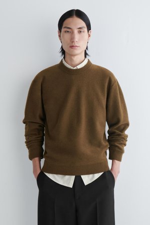 COS Men's Boiled Wool Crew Neck Jumper in Brown