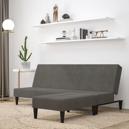 Vidaxl Bäddsoffa Med Pall 2-sits Mörkgrå Mikrofibertyg Grå